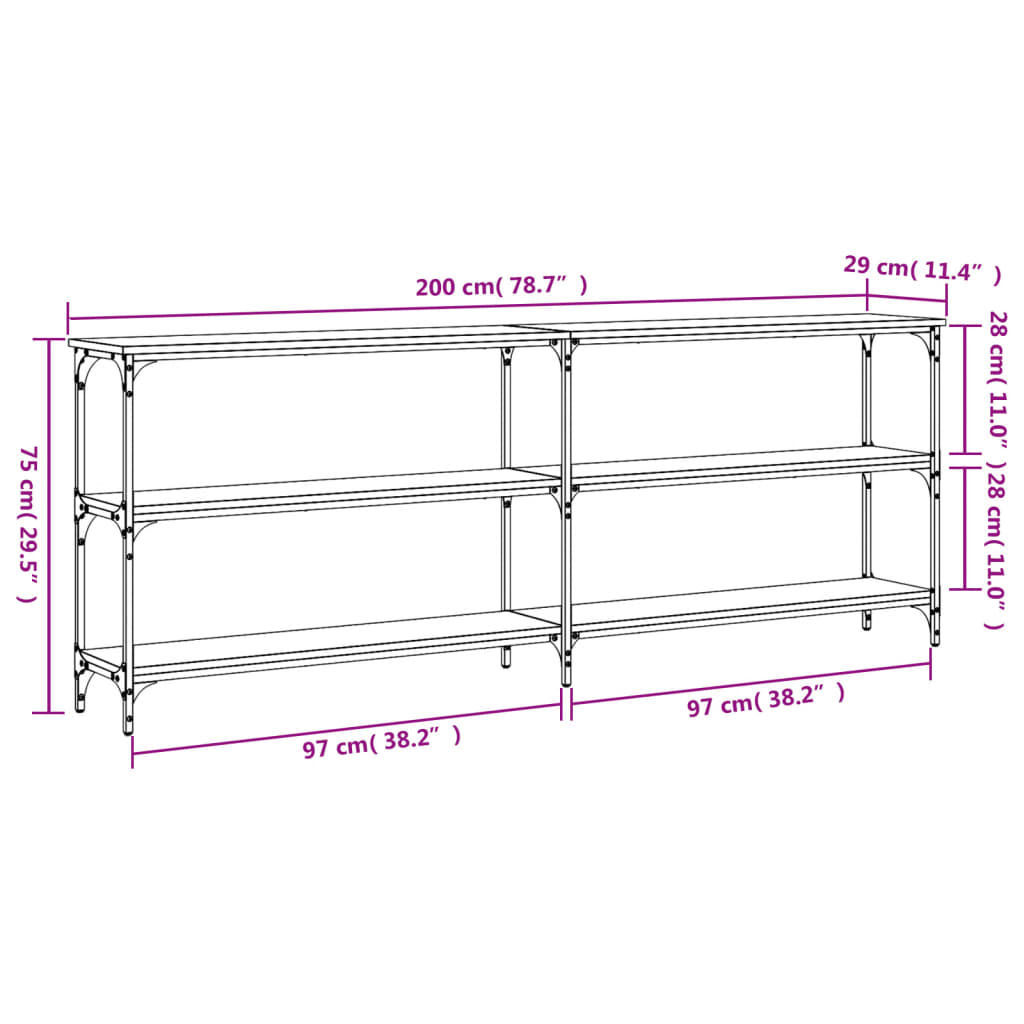 Tavolo Consolle Rovere Fumo 200x29x75 cm in Legno Multistrato | homemem39