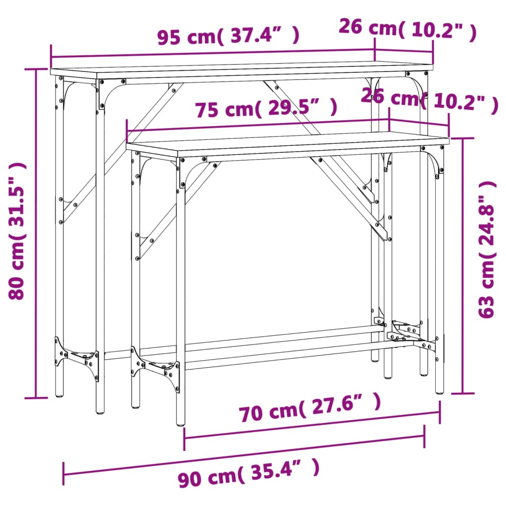 Tavolini Consolle 2 pz Neri in Legno Multistrato - homemem39