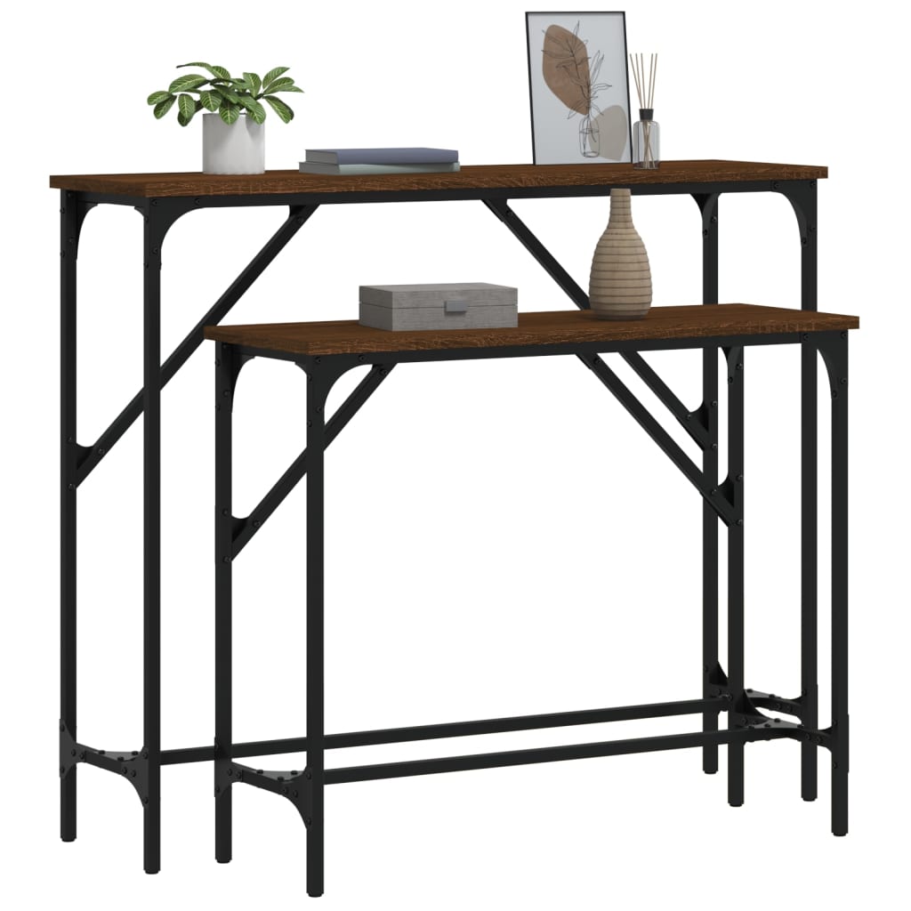 Tavolini Consolle 2 pz Rovere Marrone in Legno Multistrato - homemem39