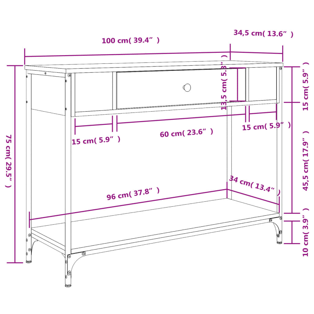 Tavolino Consolle Grigio Sonoma 100x34,5x75cm Legno Multistrato - homemem39