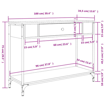 Tavolino Consolle Grigio Sonoma 100x34,5x75cm Legno Multistrato - homemem39