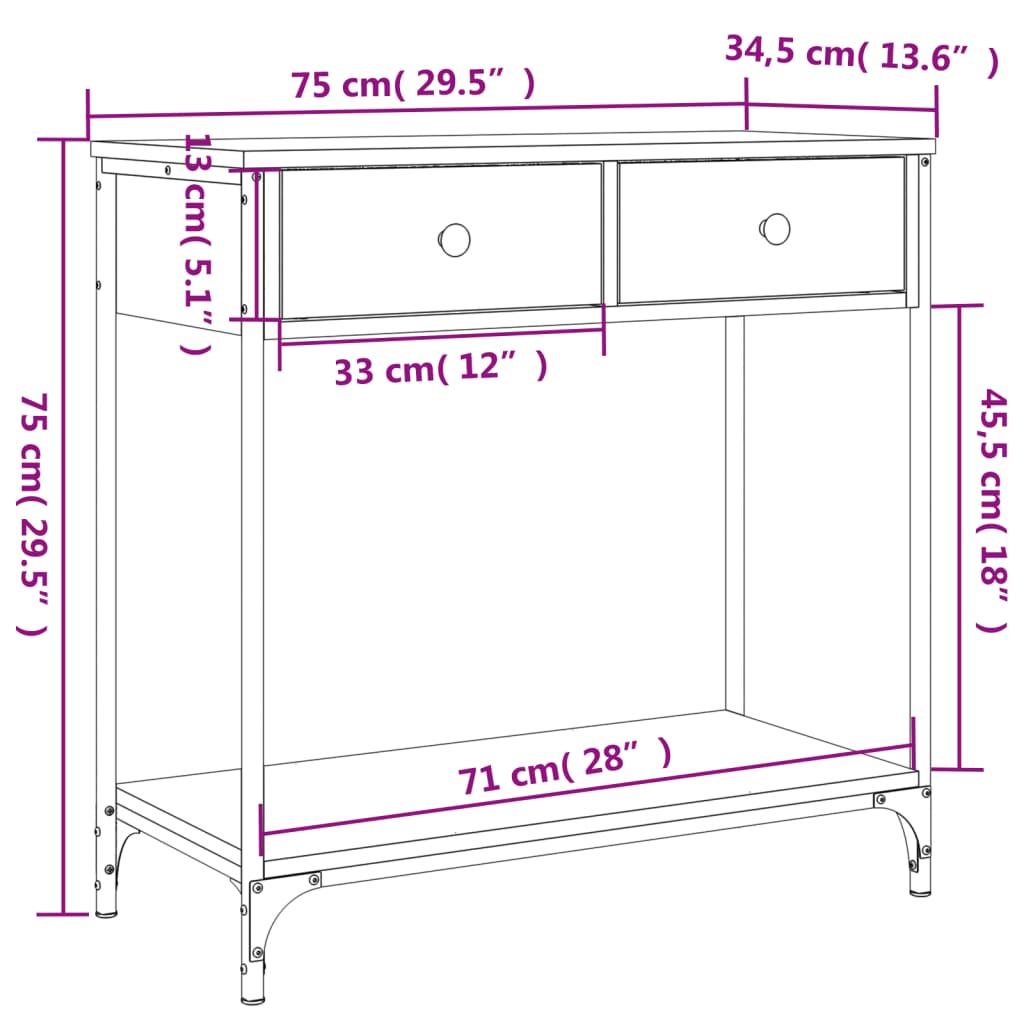 Tavolino Consolle Nero 75x34,5x75 cm in Legno Multistrato - homemem39