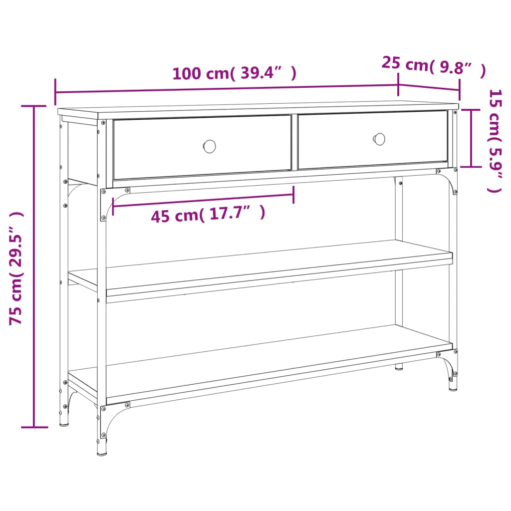 Tavolino Consolle Nero 100x25x75 cm in Legno Multistrato