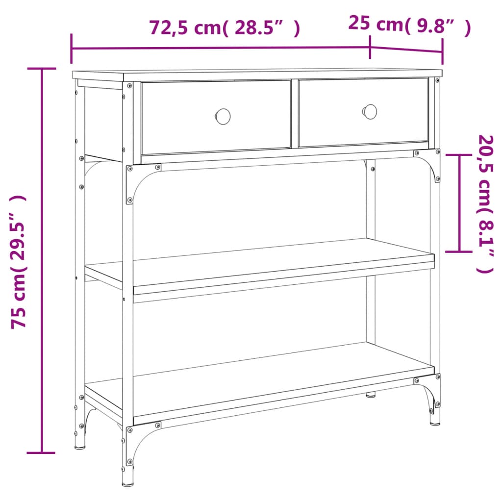Tavolino Consolle Nero 72,5x25x75 cm in Legno Multistrato - homemem39