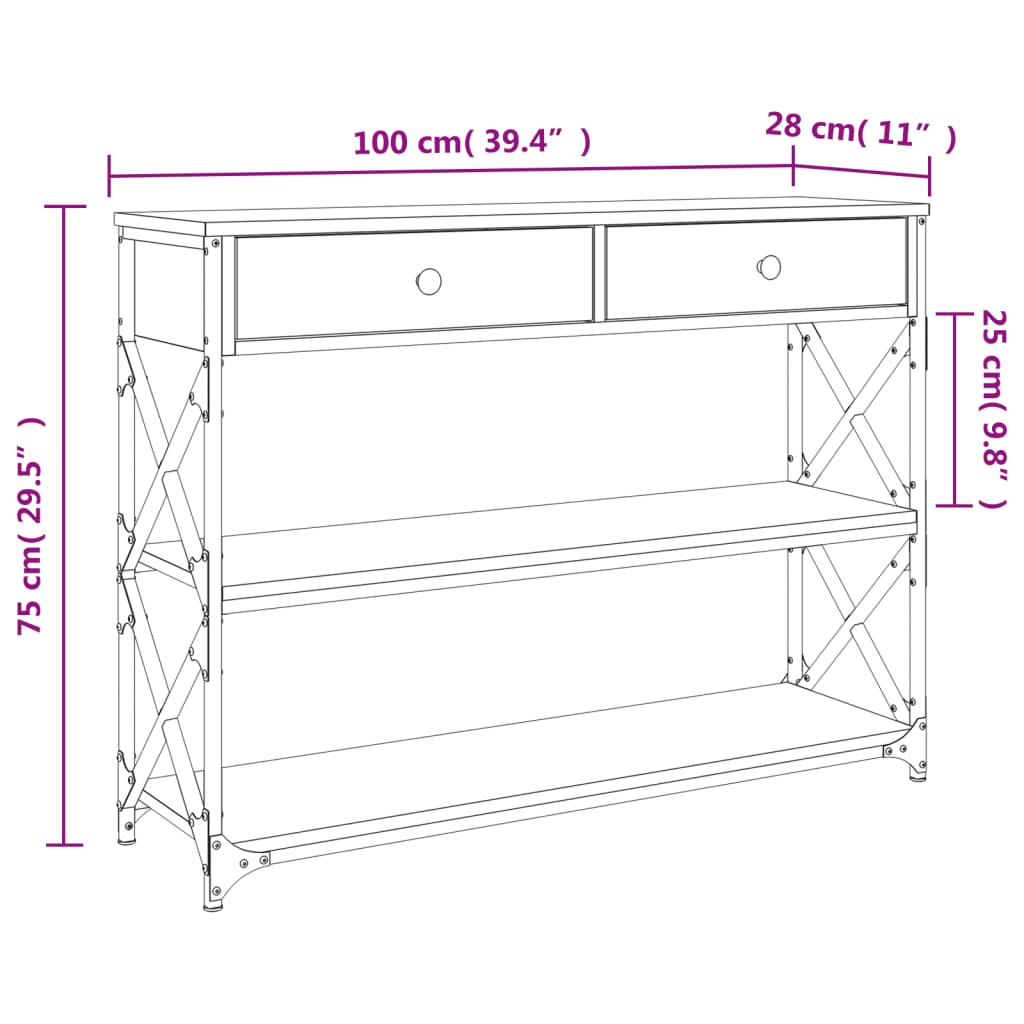 Tavolo Consolle Grigio Sonoma 100x28x75 cm in Legno Multistrato - homemem39