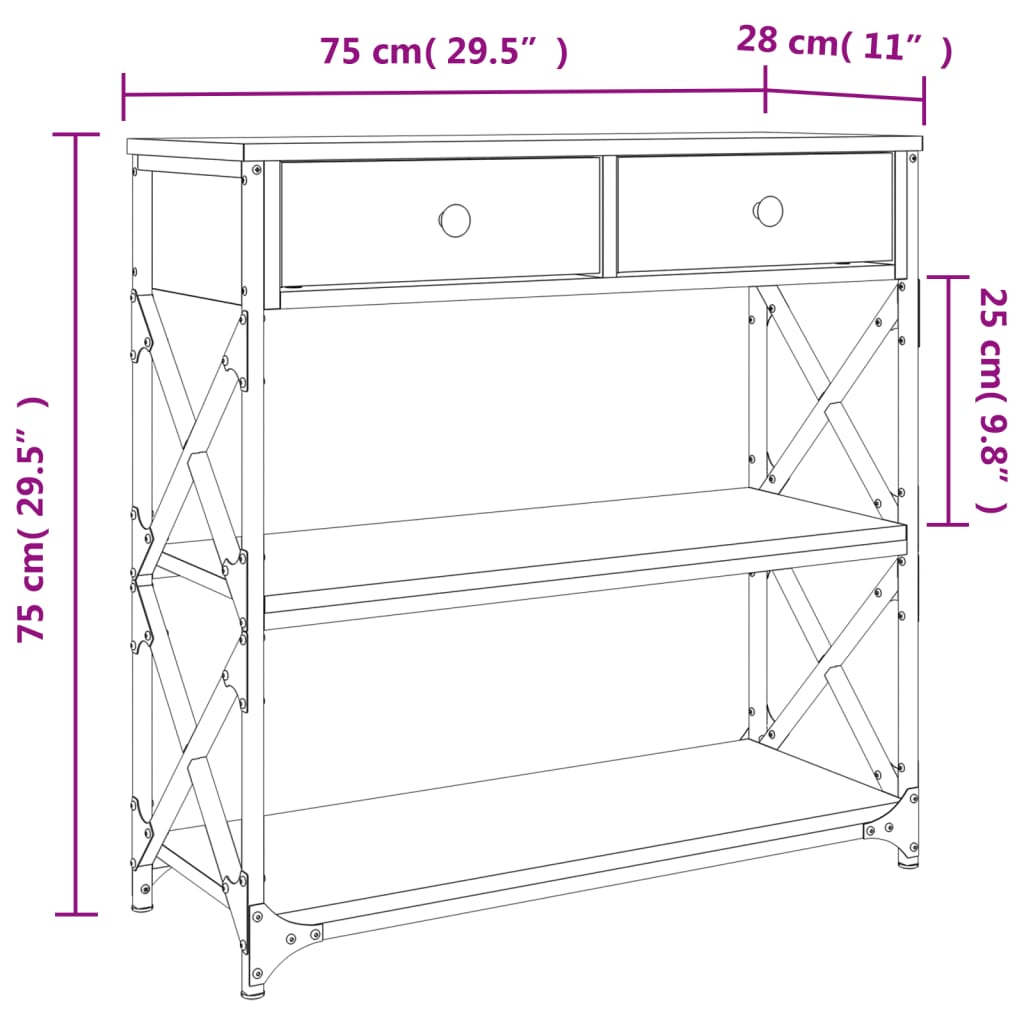 Tavolino Consolle Nero 75x28x75 cm in Legno Multistrato - homemem39