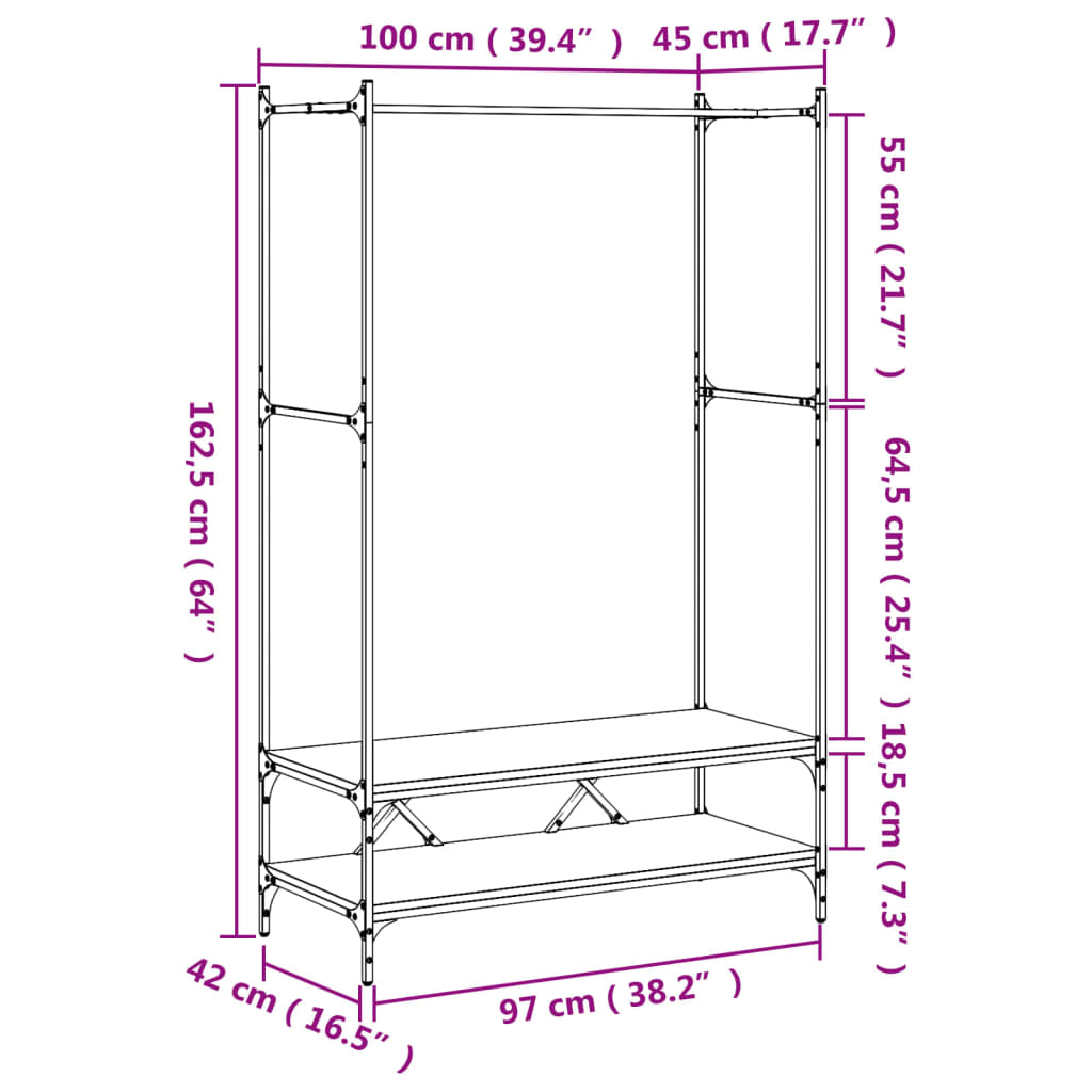 Appendiabiti con Scaffali Rovere Marrone in Legno Multistrato