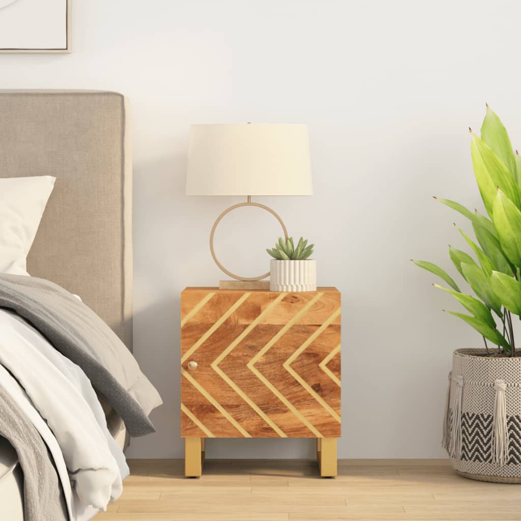 Comodino Marrone e Nero in Legno Massello di Mango - homemem39