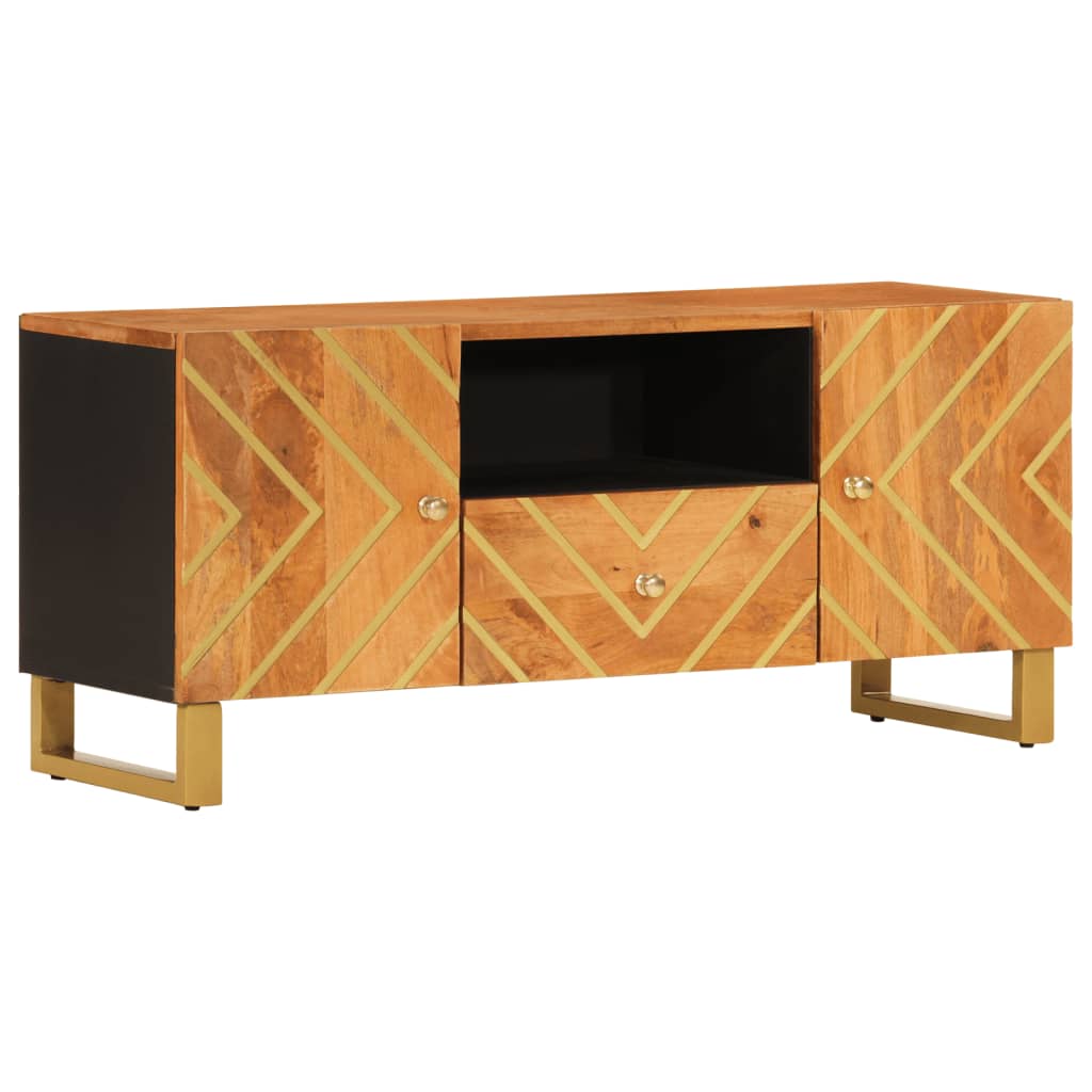 Mobile Porta TV Marrone e Nero 105x33,5x46 cm in Legno di Mango | homemem39