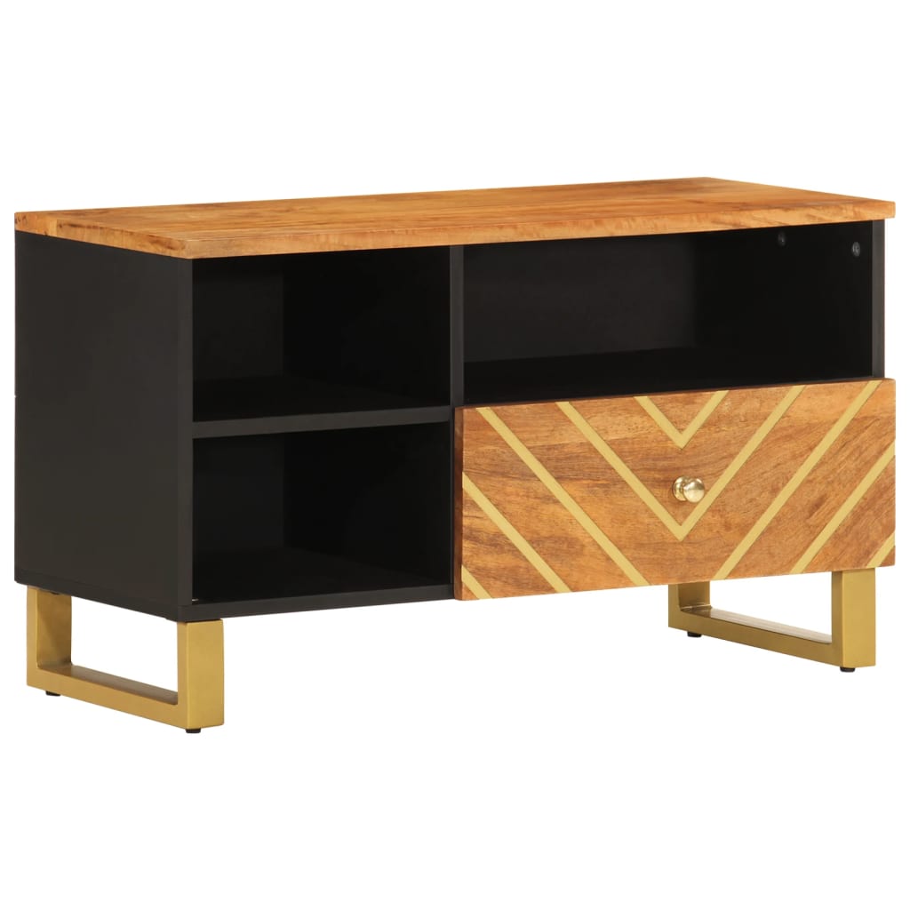Mobile Porta TV Marrone e Nero 80x33,5x46 cm in Legno di Mango - homemem39