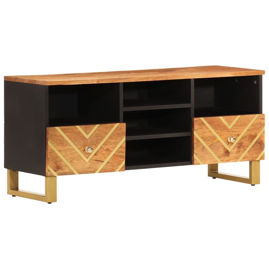 Mobile Porta TV Marrone e Nero 100x33,5x46 cm in Legno di Mango - homemem39