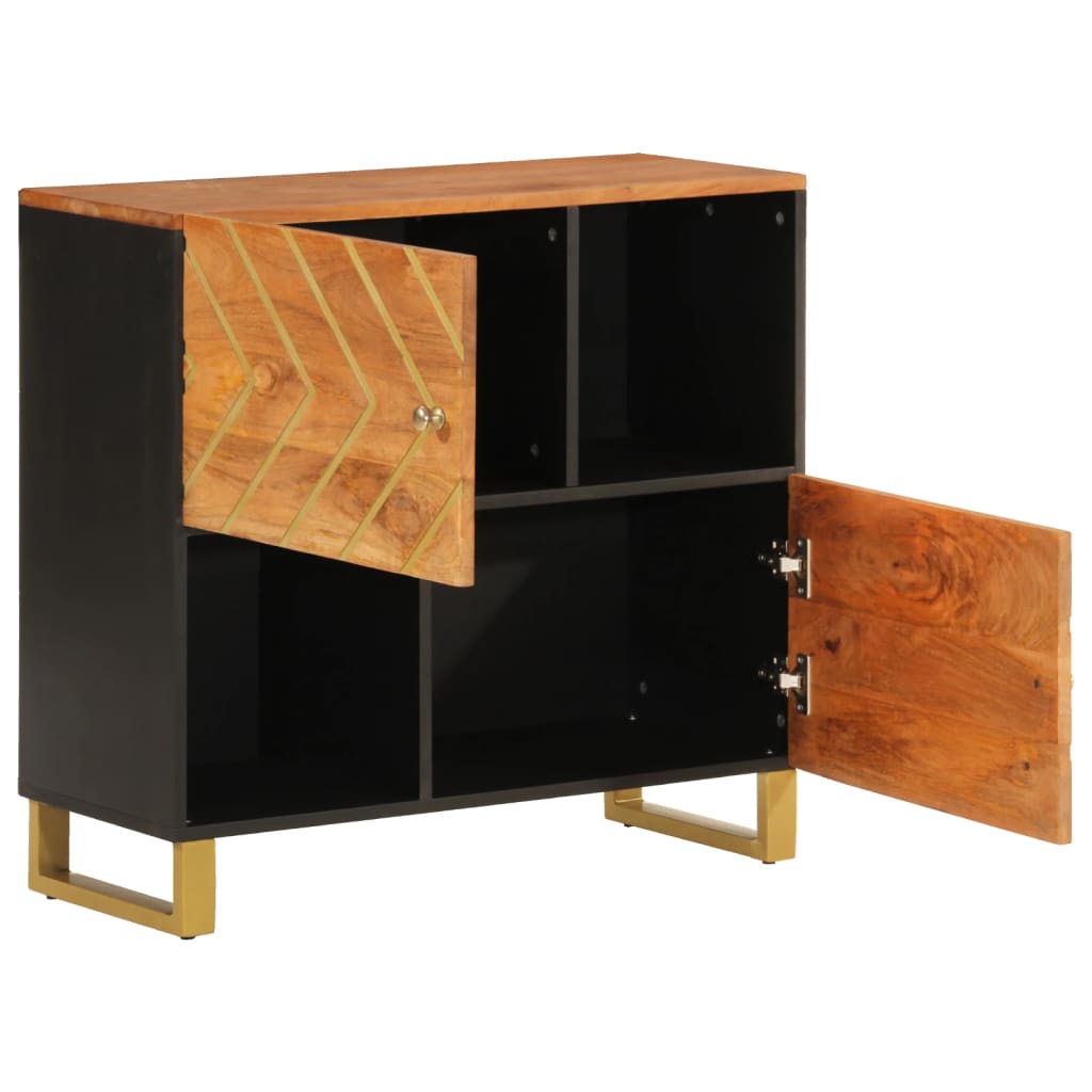 Credenza Marrone e Nera 80x33,5x75cm in Legno Massello di Mango - homemem39