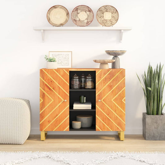 Credenza Marrone e Nera 90x33,5x75cm in Legno Massello di Mango - homemem39