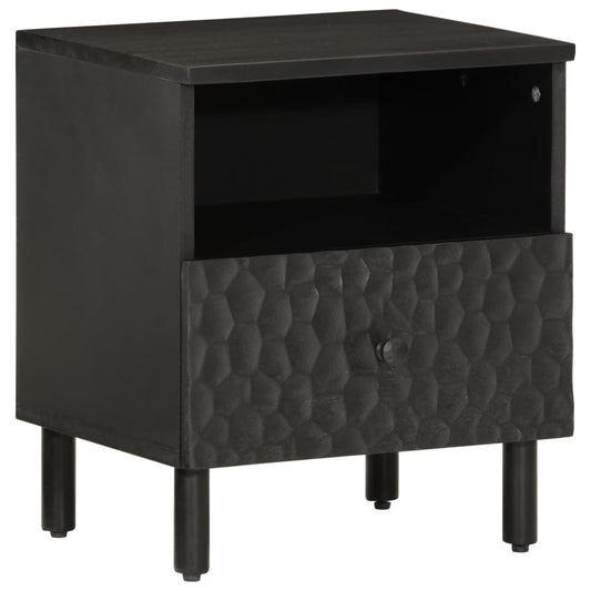 Comodino Nero 40x33x46 cm in Legno Massello di Mango