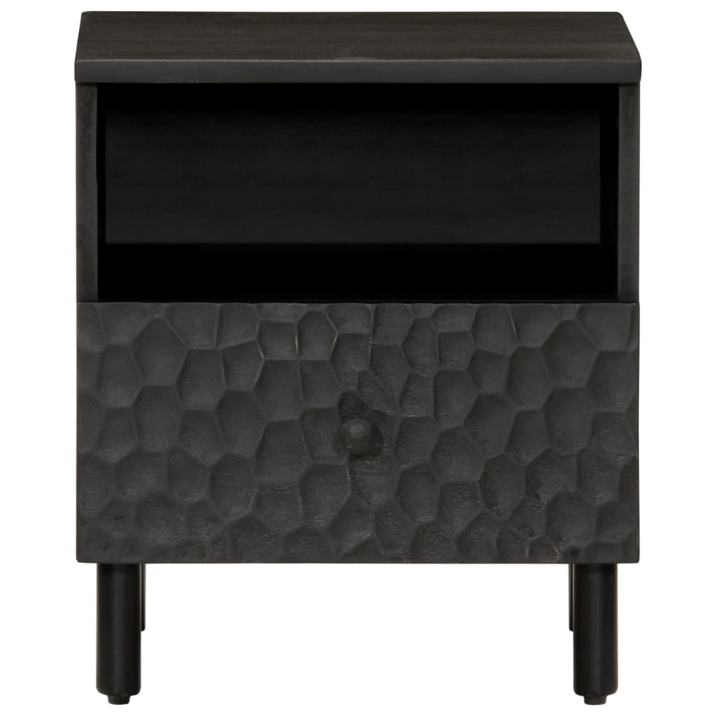 Comodino Nero 40x33x46 cm in Legno Massello di Mango - homemem39