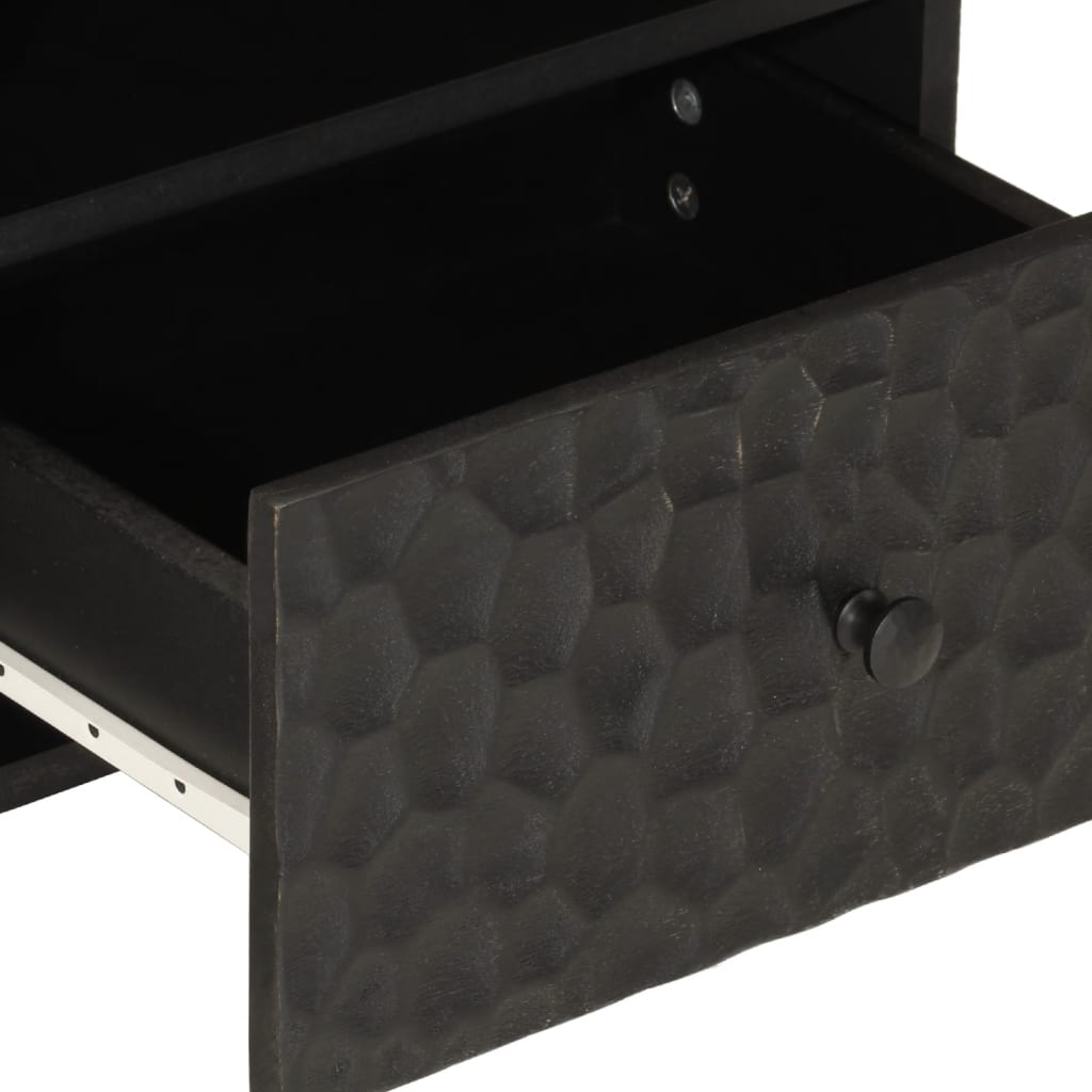 Comodino Nero 40x33x46 cm in Legno Massello di Mango - homemem39