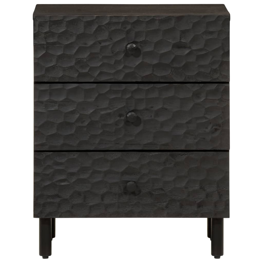 Comodino Nero 50x33x60 cm in Legno Massello di Mango