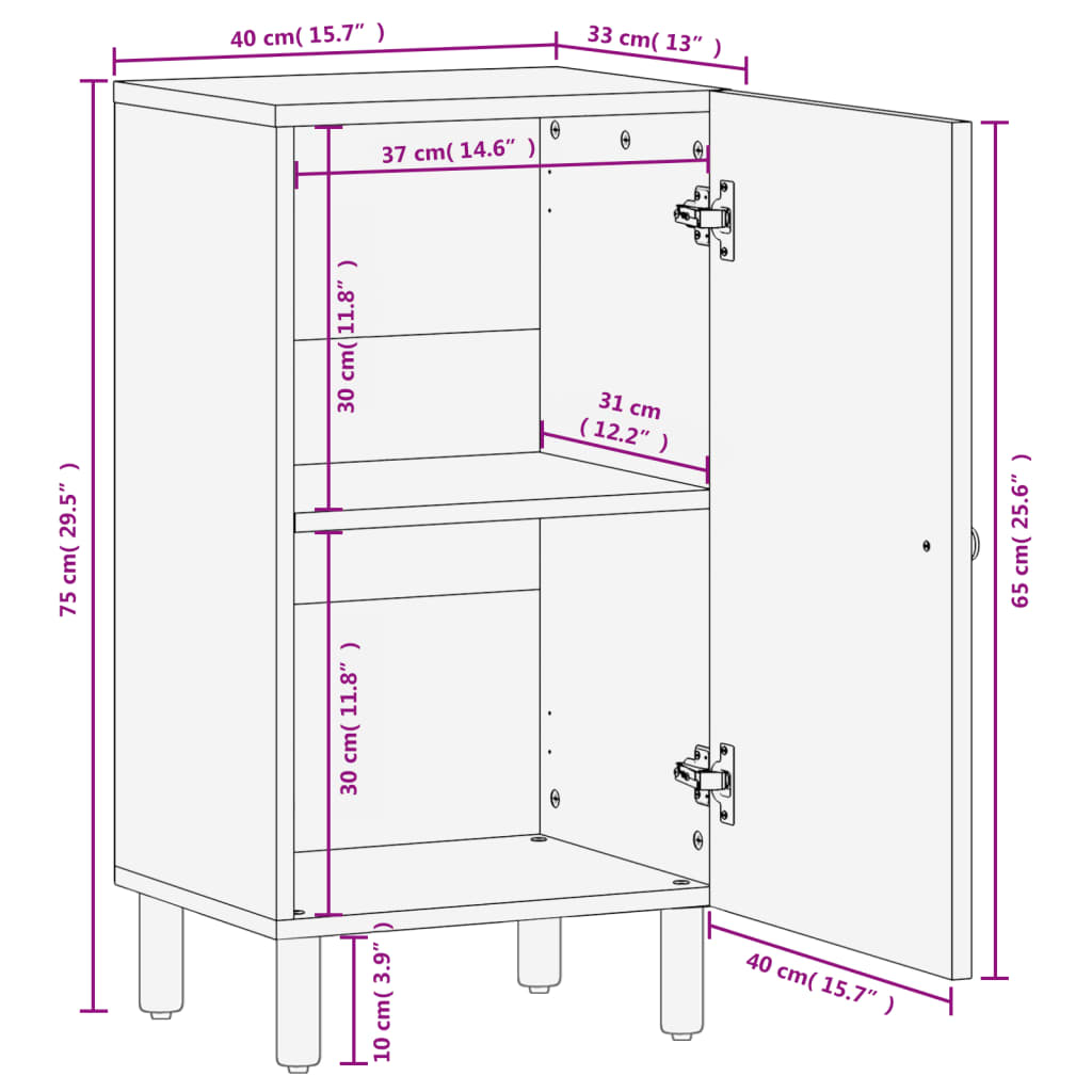 Credenza Nera 40x33x75 cm in Legno Massello di Mango