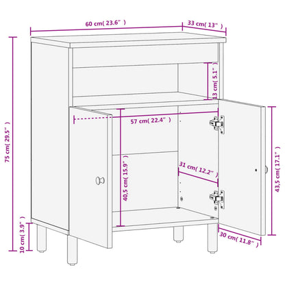 Credenza Nera 60x33x75 cm in Legno Massello di Mango