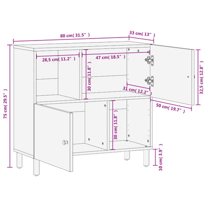 Credenza Nera 80x33x75 cm in Legno Massello di Mango