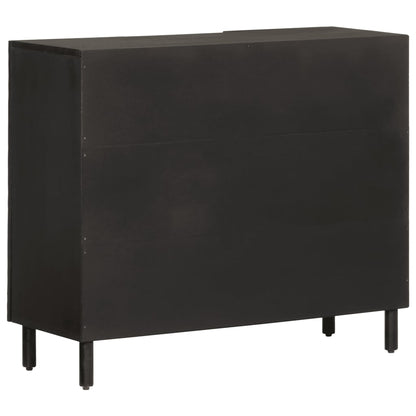 Credenza Nera 90x33x75 cm in Legno Massello di Mango