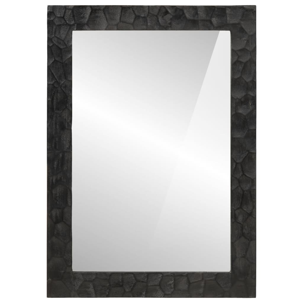 Specchio da Bagno Nero 50x70x2,5cm Legno Massello Mango e Vetro | homemem39