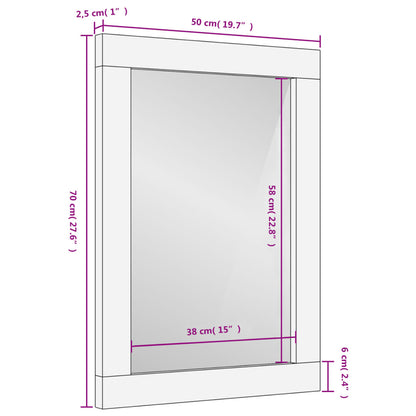 Specchio da Bagno Nero 50x70x2,5cm Legno Massello Mango e Vetro