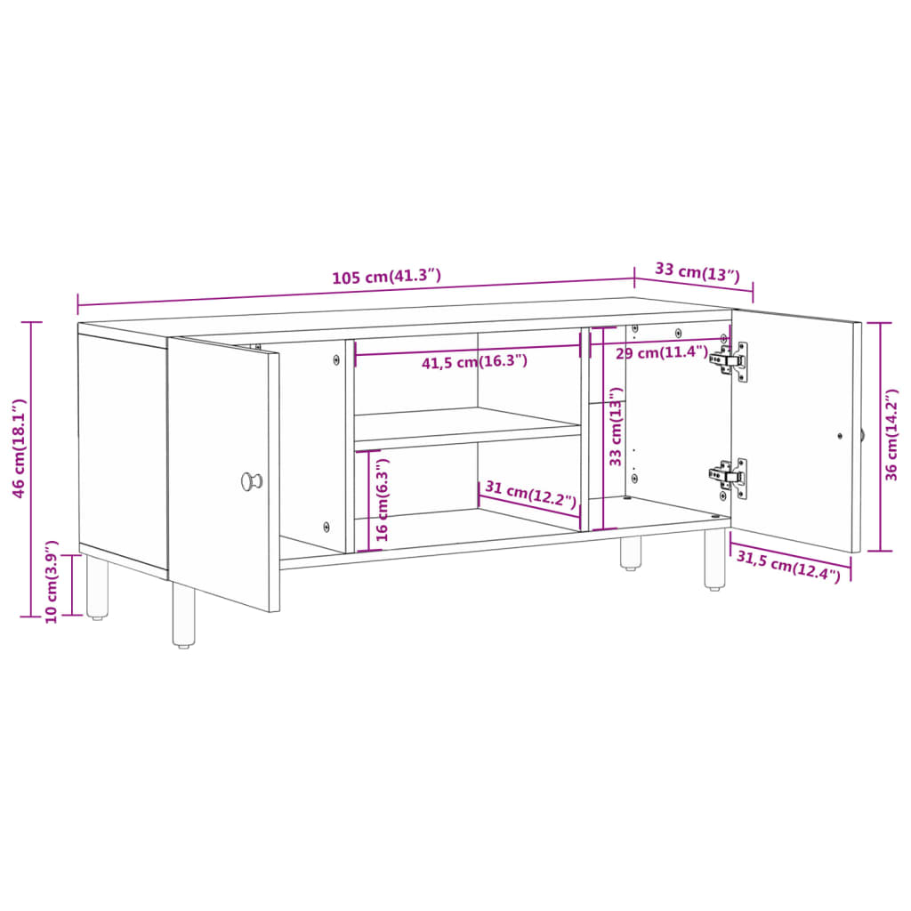 Mobile Porta TV 105x33x46cm in Legno Massello di Mango