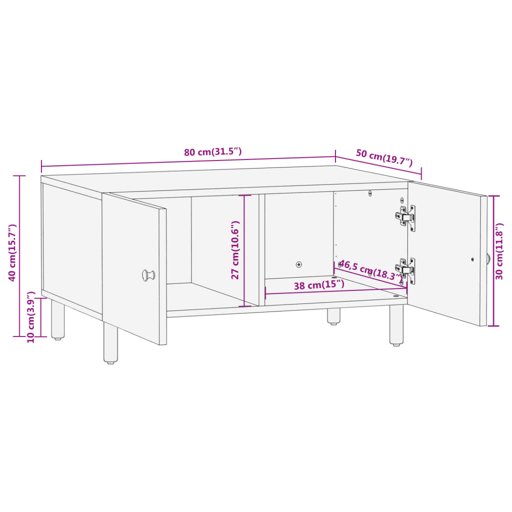 Tavolino da Salotto 80x50x40 cm Legno Massello di Mango | homemem39