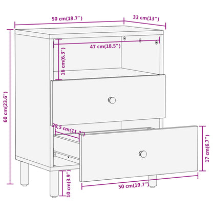 Comodino 50x33x60 cm in Legno Massello di Mango