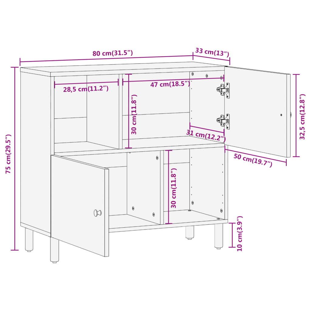 Credenza 80x33x75 cm in Legno Massello di Mango