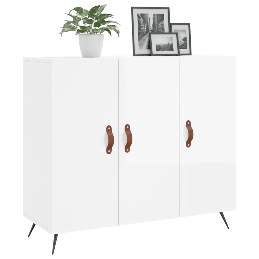 Credenza Bianco Lucido 90x34x80 cm in Legno Multistrato - homemem39