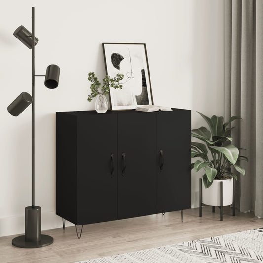 Black Sideboard 90x34x80 cm in Multilayer Wood