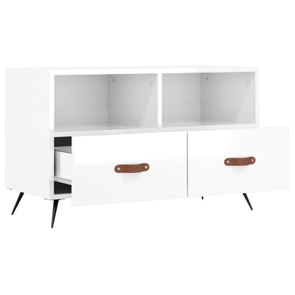 Mobile Porta TV Bianco Lucido 80x36x50 cm in Legno Multistrato - homemem39