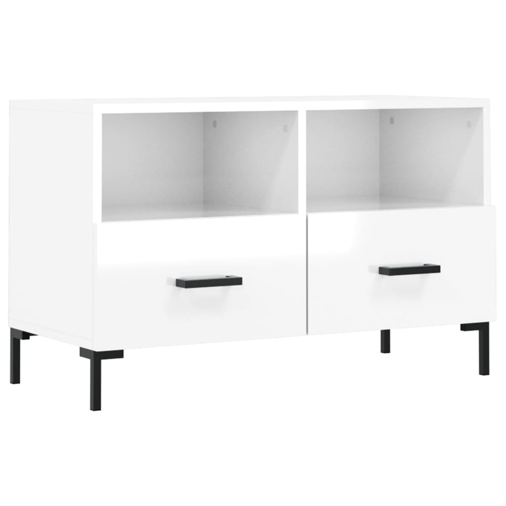 Mobile Porta TV Bianco Lucido 80x36x50 cm in Legno Multistrato - homemem39