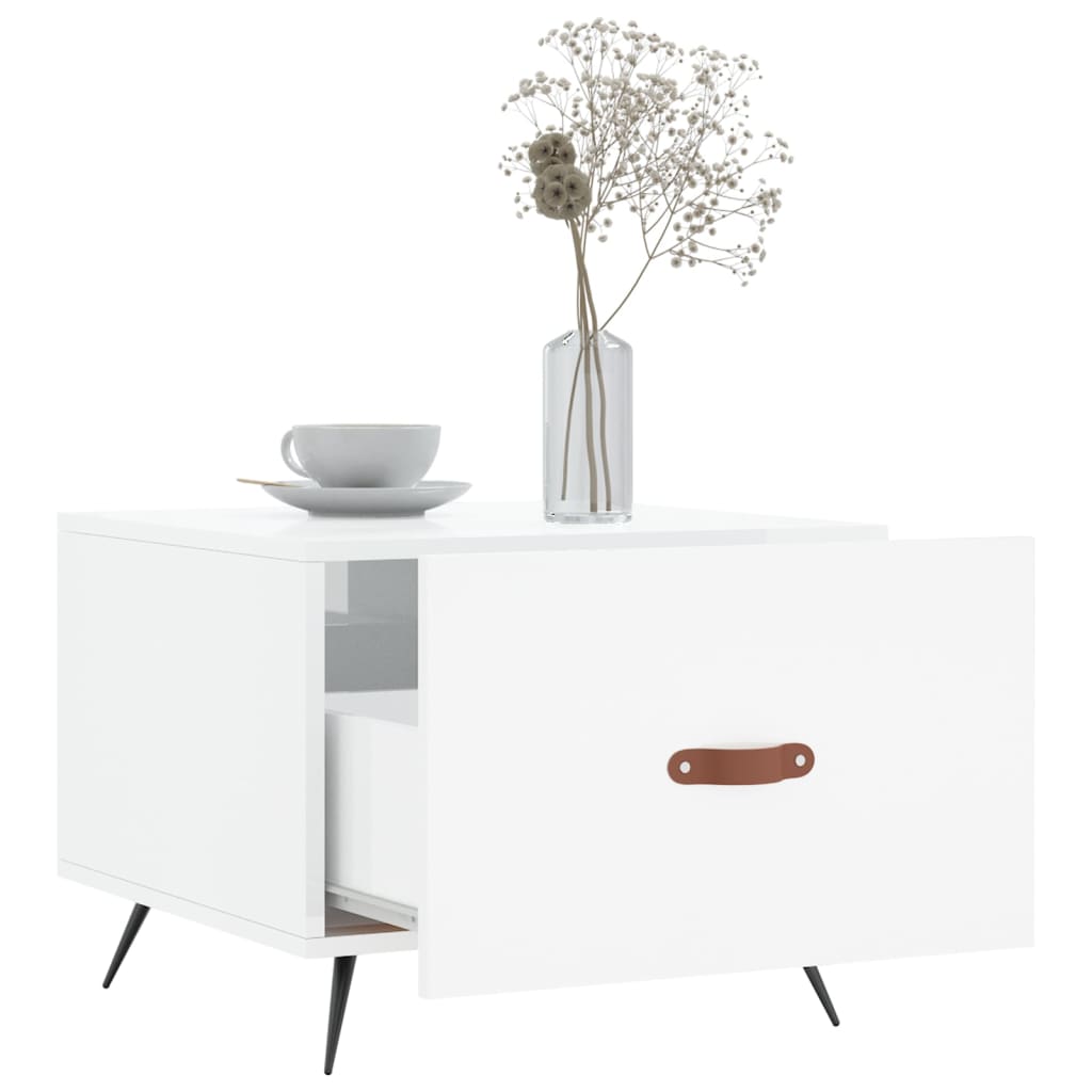 Tavolino da Salotto Bianco Lucido 50x50x40 cm Legno Multistrato