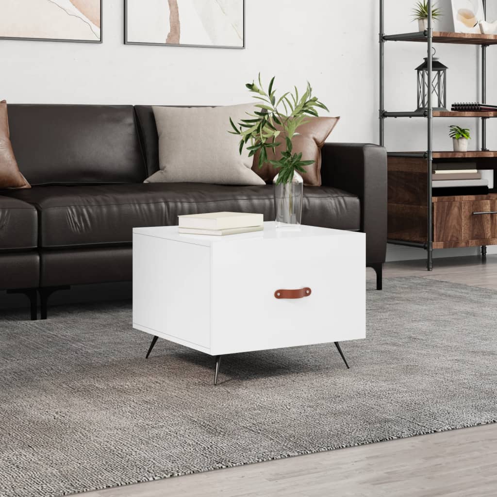 Tavolino da Salotto Bianco Lucido 50x50x40 cm Legno Multistrato | homemem39