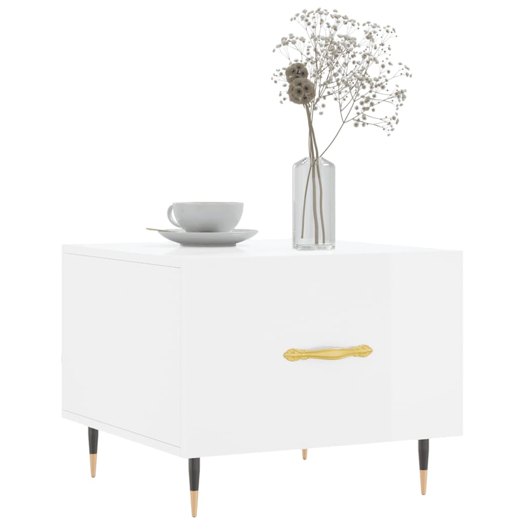 Tavolino da Salotto Bianco Lucido 50x50x40 cm Legno Multistrato | homemem39