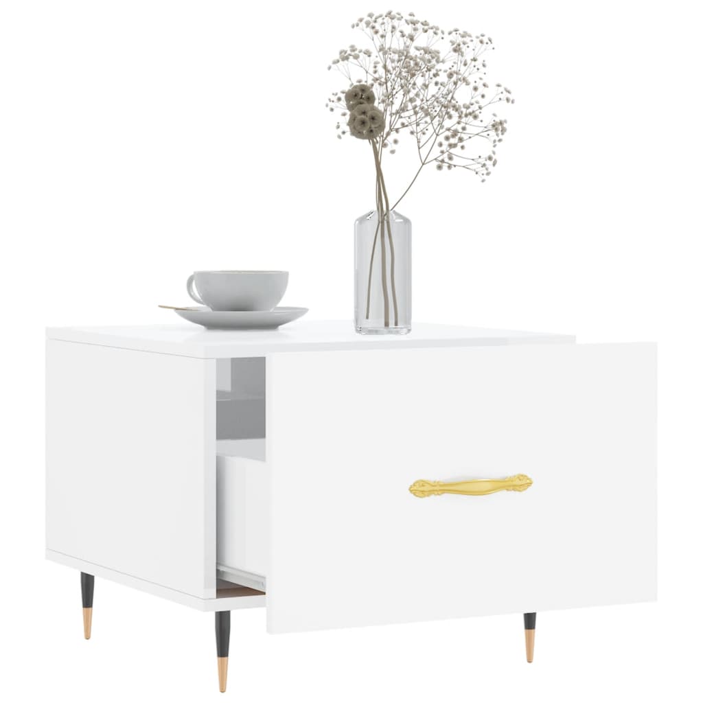 Tavolino da Salotto Bianco Lucido 50x50x40 cm Legno Multistrato