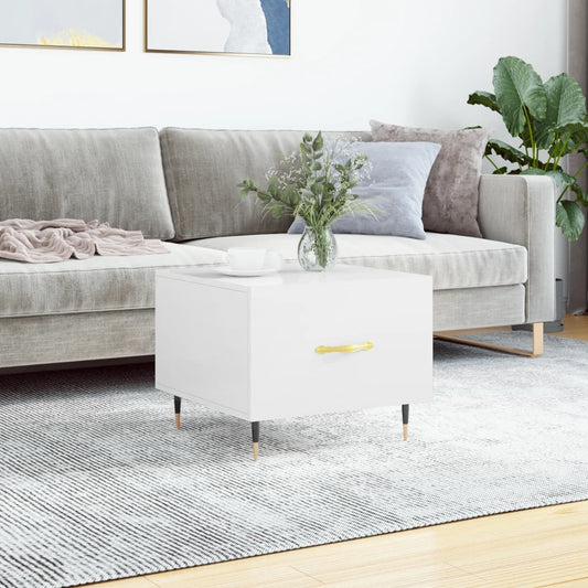 Tavolino da Salotto Bianco Lucido 50x50x40 cm Legno Multistrato | homemem39