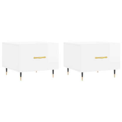 Tavolini Salotto 2pz Bianco Lucido 50x50x40cm Legno Multistrato