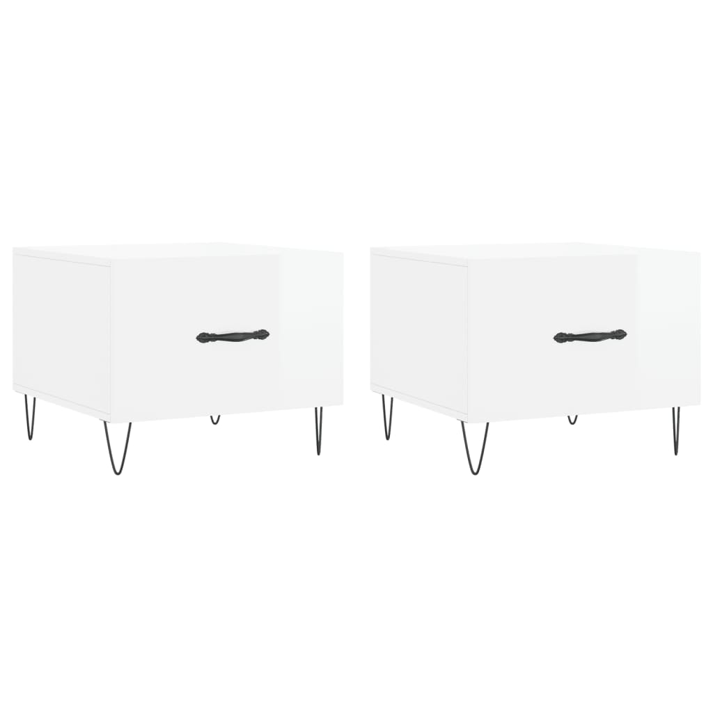Tavolini Salotto 2pz Bianco Lucido 50x50x40cm Legno Multistrato | homemem39