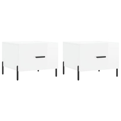 Tavolini Salotto 2pz Bianco Lucido 50x50x40cm Legno Multistrato