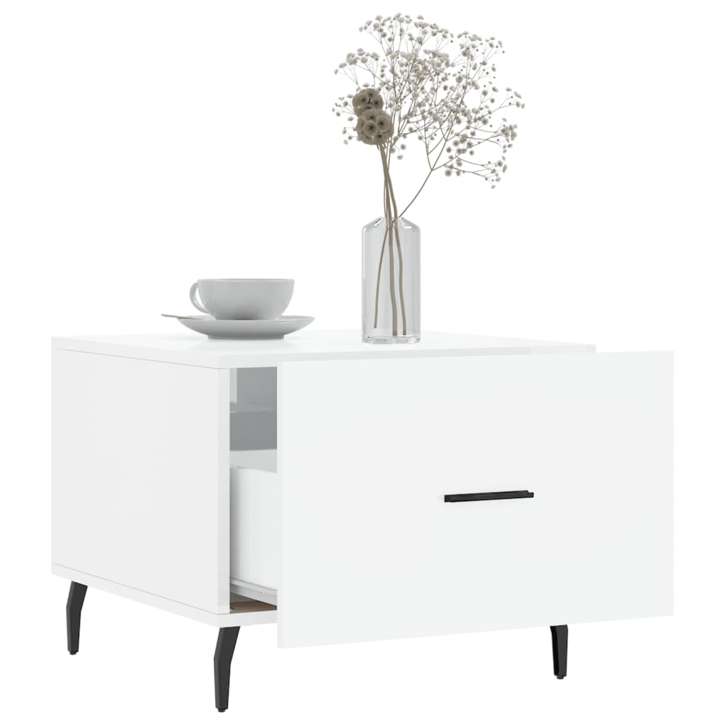 Tavolino da Salotto Bianco Lucido 50x50x40 cm Legno Multistrato