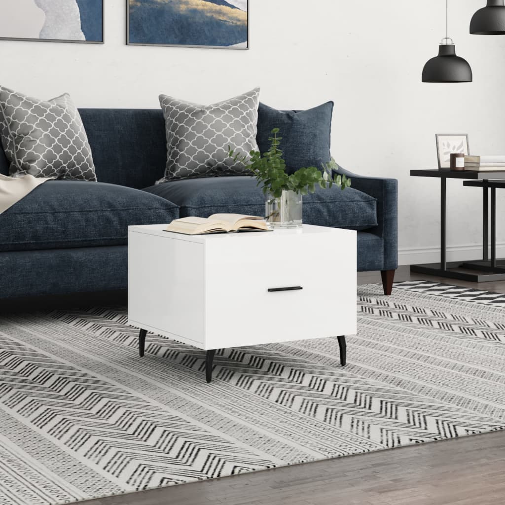 Tavolino da Salotto Bianco Lucido 50x50x40 cm Legno Multistrato | homemem39