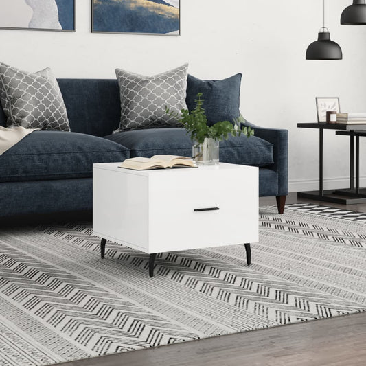 Tavolino da Salotto Bianco Lucido 50x50x40 cm Legno Multistrato | homemem39