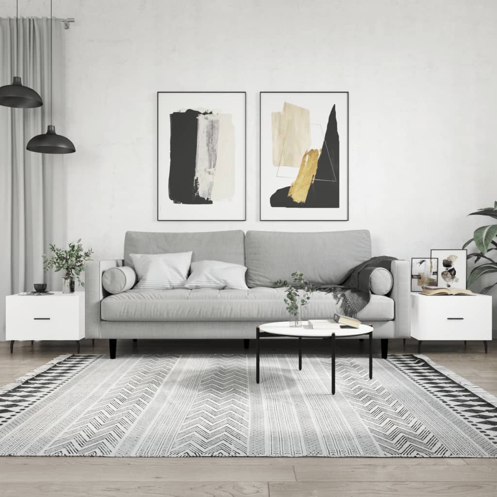 Tavolini Salotto 2pz Bianco Lucido 50x50x40cm Legno Multistrato