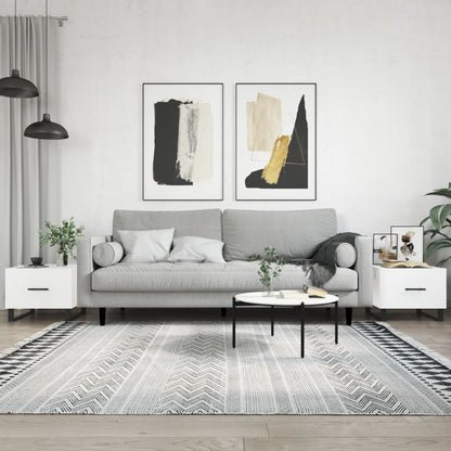 Tavolini Salotto 2pz Bianco Lucido 50x50x40cm Legno Multistrato