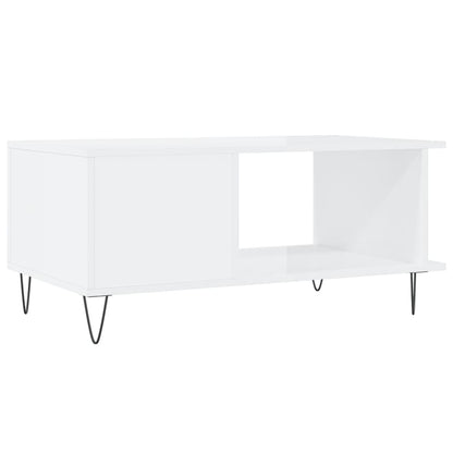 Tavolino da Salotto Bianco Lucido 90x50x40 cm Legno Multistrato | homemem39
