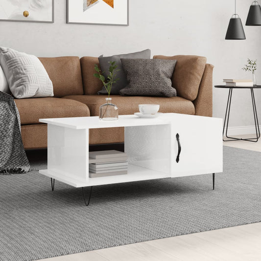 Tavolino da Salotto Bianco Lucido 90x50x40 cm Legno Multistrato | homemem39